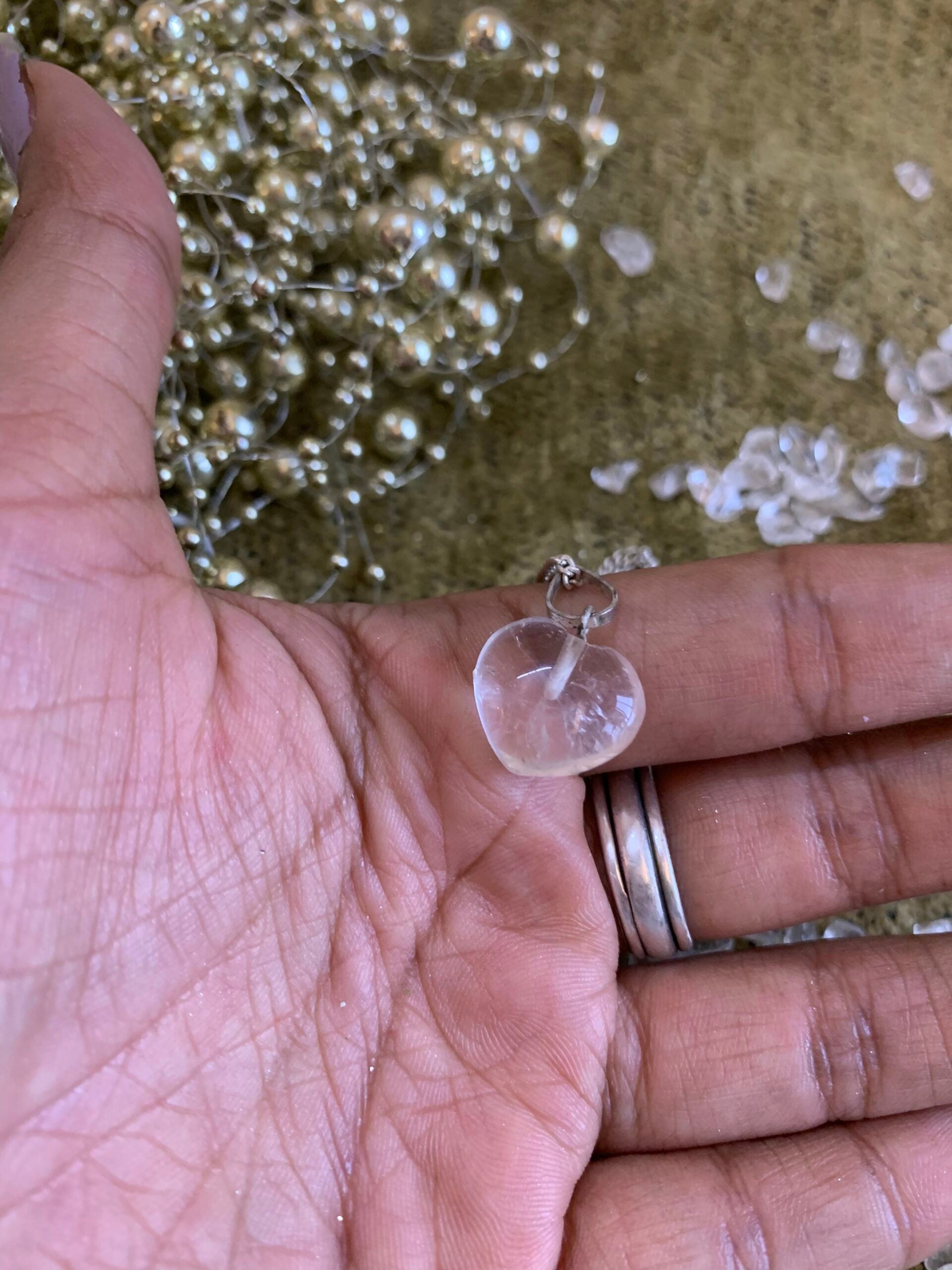 Clear Quartz Heart Pendant for Concentration & Confidence